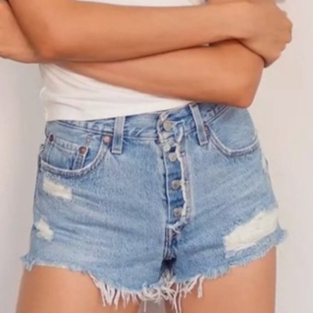 Levi’s Premium 501 Cutoff Exposed Button Fly Distressed Denim Shorts